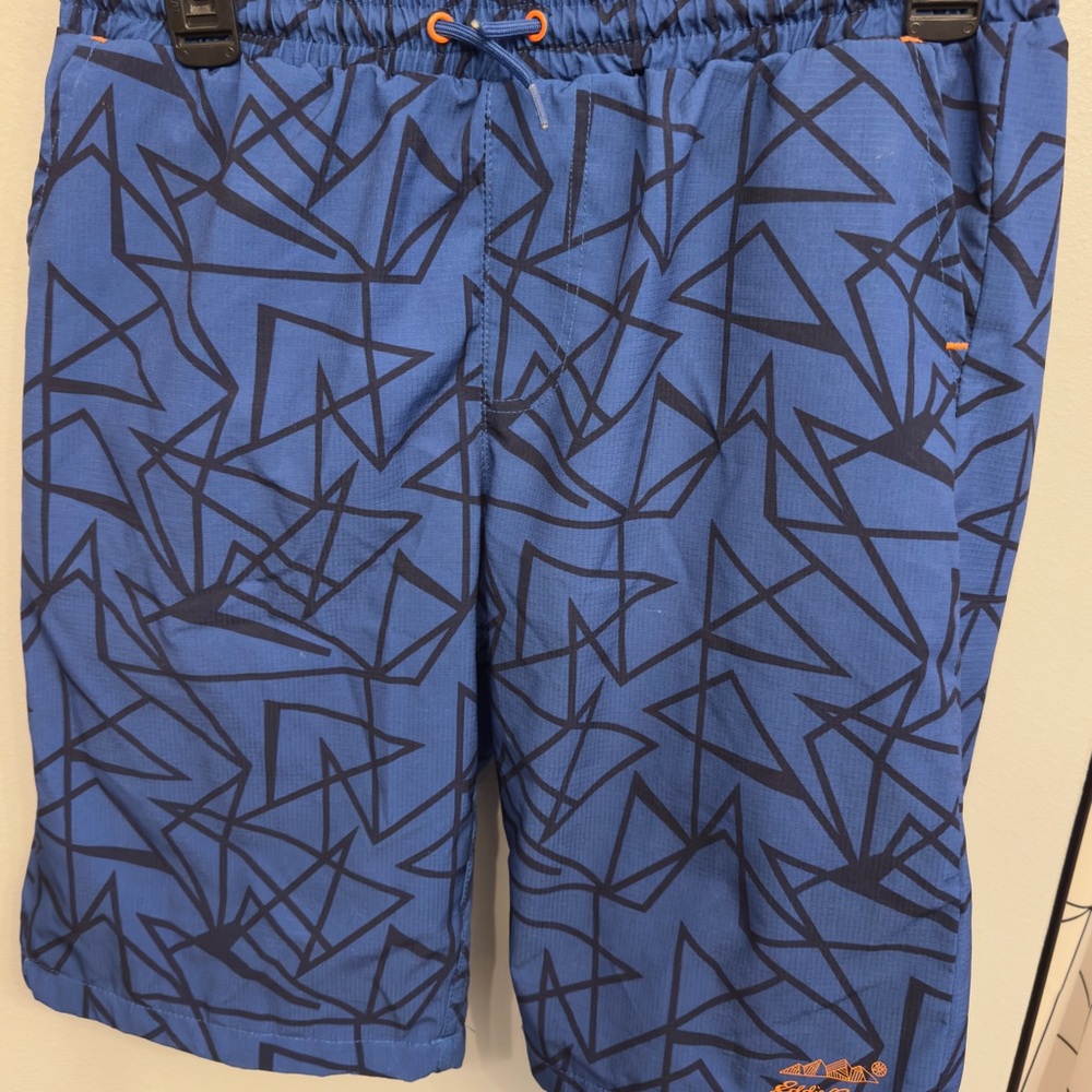 Eddie Bauer Youth Blue and Black Patterned Swim Trunks